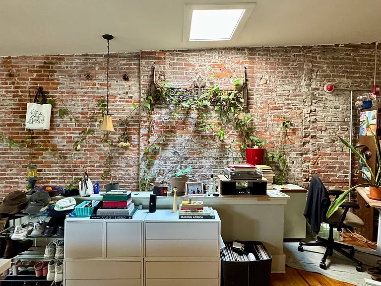 Exposed brick and skylight