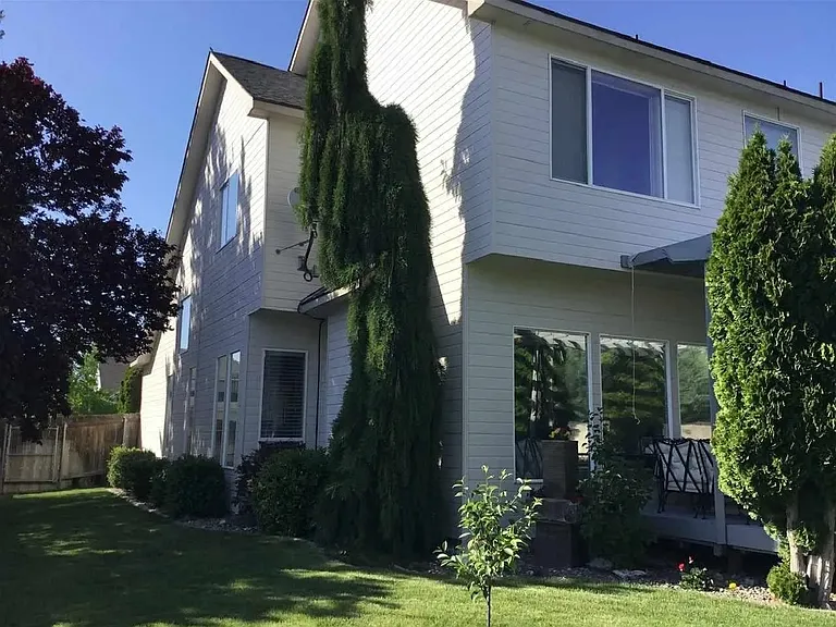 Spacious backyard with fruit trees