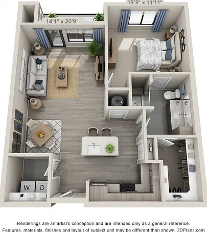 Floor plans are artist's rendering. All dimensions are approximate. Actual product and specifications may vary in dimension or detail. Not all features are available in every apartment. Prices and availability are subject to change. Floor plans are artist