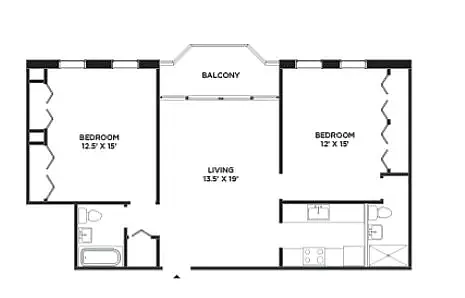 Floor plan Crown Court- 2 BD 2 BA