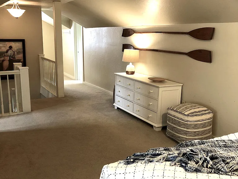 Loft bedroom suite with plenty of storage. Large enough for workout.