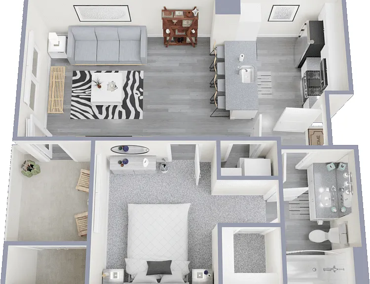 1 Bed 1 Bath Floorplan Diagram