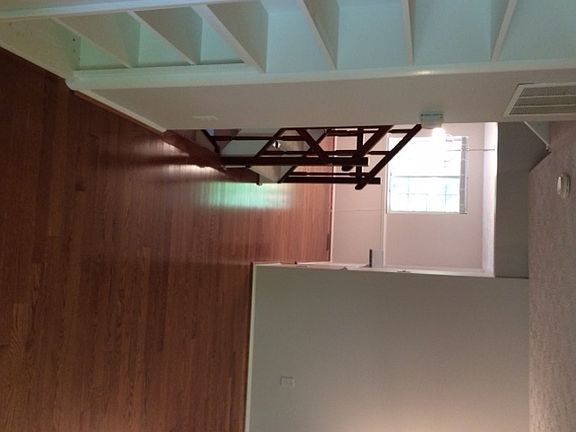 New hardwood floors, built-in bookcase