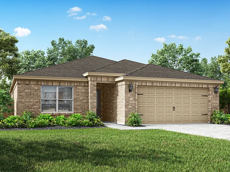 The Ashton is a beautiful one-story floor plan with a brick exterior.