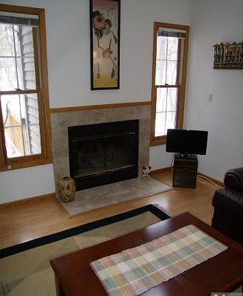 Living room fireplace.