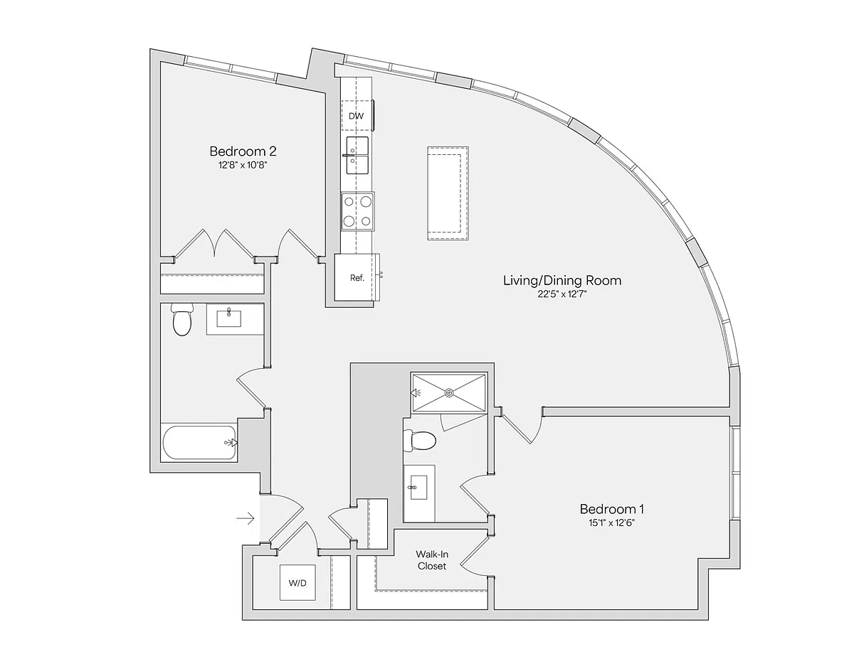 Floor plan 2BR 2BA (1159 SF)