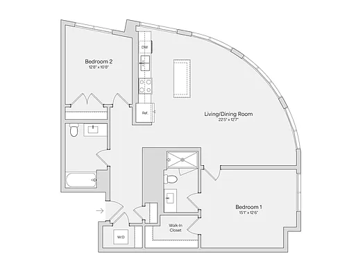 Floor plan 2BR 2BA (1159 SF)