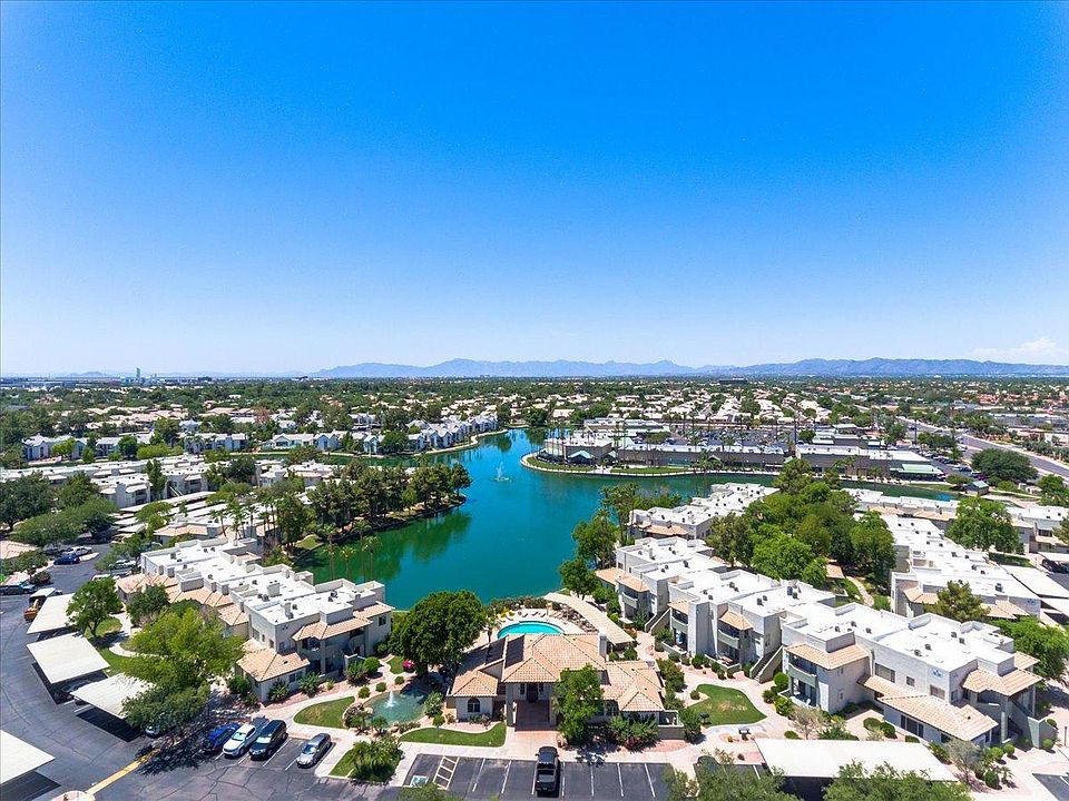 Overhead view of lake and property