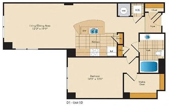 Floor plan One Bedroom/One Bath - 1D