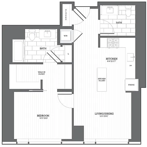 Floor plan 1 Bed/1.5 Bath B2