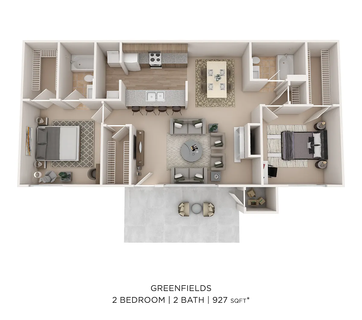 Floor plan Two Bed One Bath Small 927