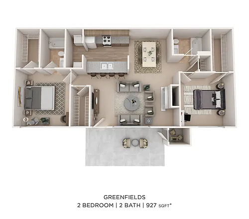 Floor plan Two Bed One Bath Small 927