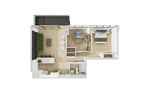 Floor plan B 1 Bed Den 1 Bath