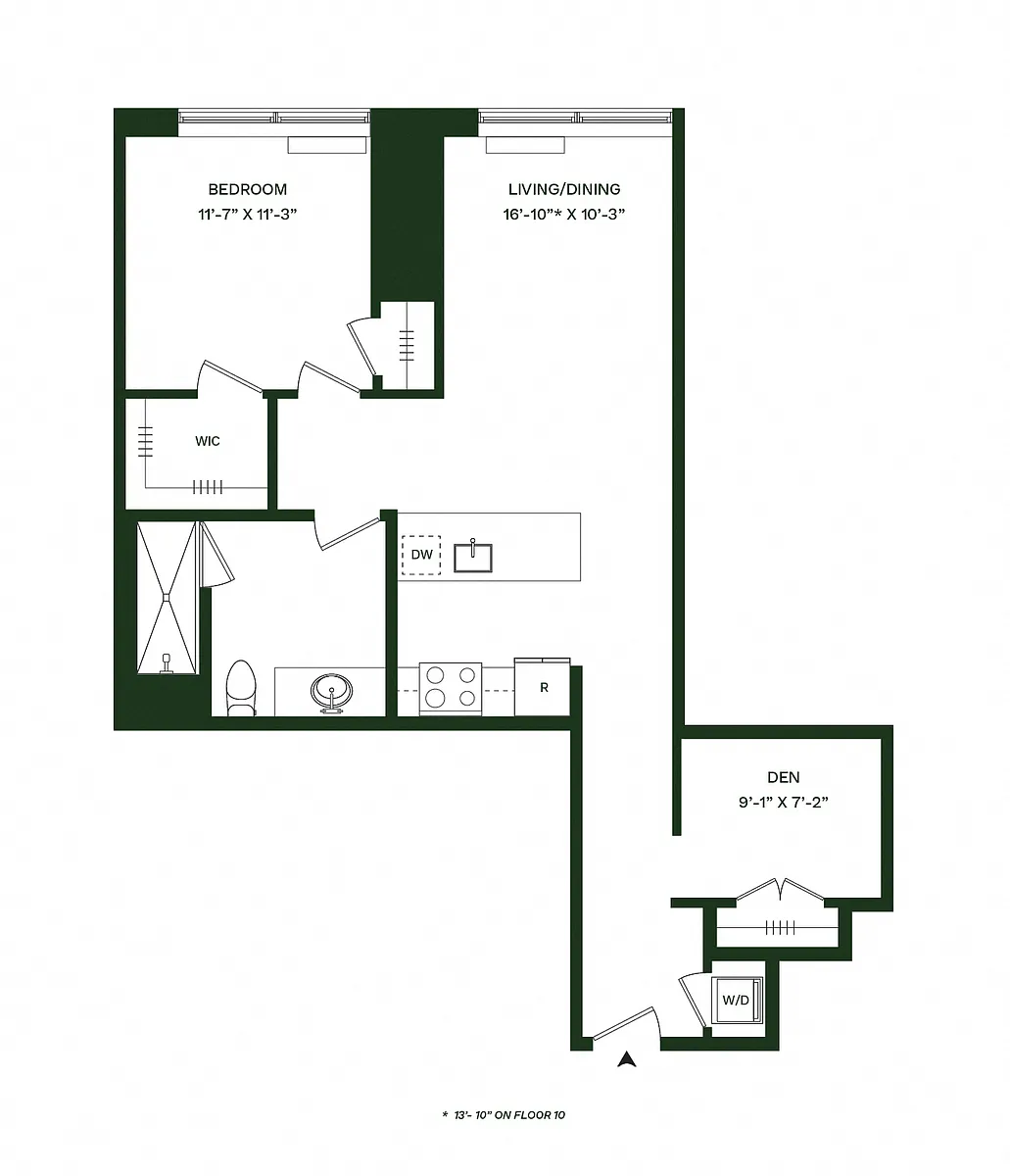 Floor plan Residence 17 (Floors 6-10) - 1BR 1BA