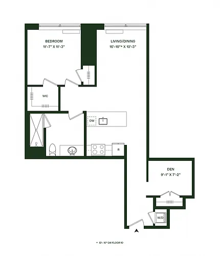 Floor plan Residence 17 (Floors 6-10) - 1BR 1BA