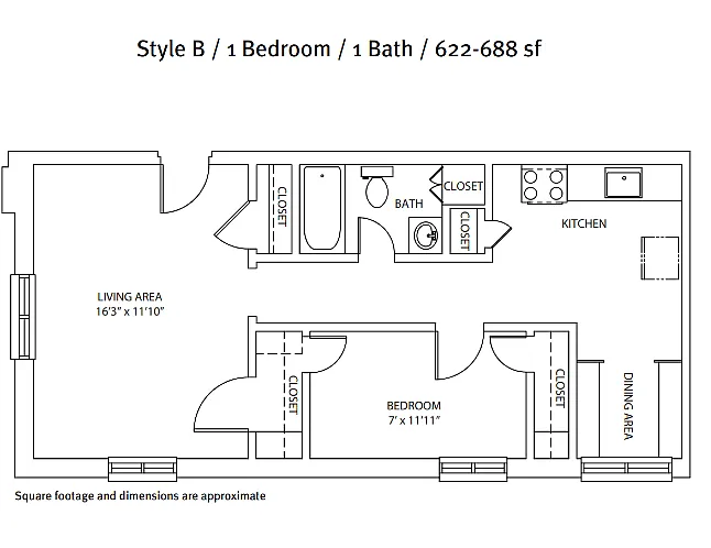 Floor plan 1 Bedroom, 1 Bath