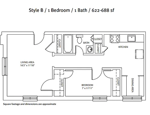 Floor plan 1 Bedroom, 1 Bath