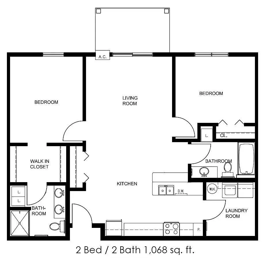 Floor plan 2 Bed 2 Bath | 1068 sqft