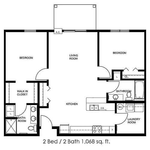 Floor plan 2 Bed 2 Bath | 1068 sqft