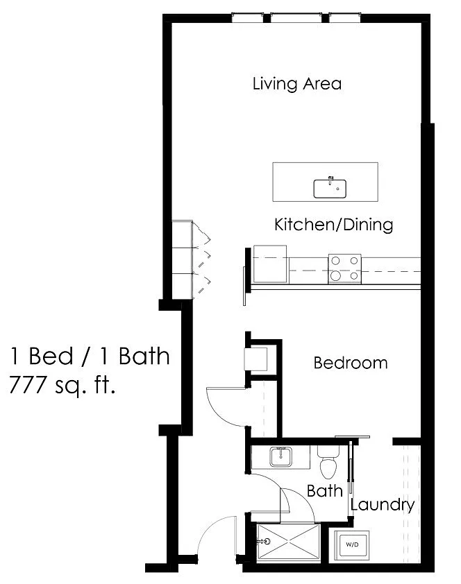 Floor plan 0 Bed / 1 Bath 777 sq ft 1C Macro Studio