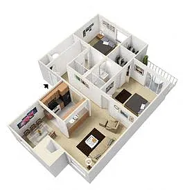 Floor plan 2 Bedroom 2 Bathroom B1r