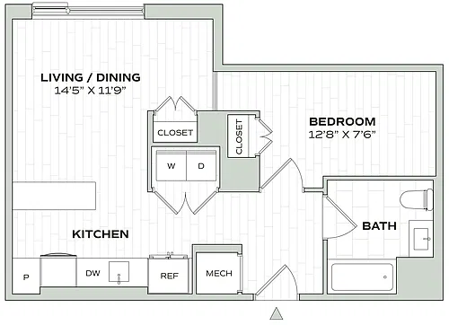 Floor plan 1 Bed/1 Bath Jr - Alula - A13