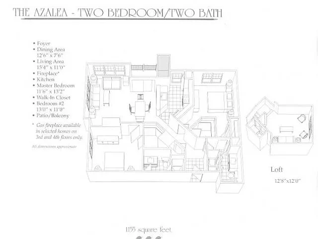 Floor plan Azalea with Loft & Fireplace