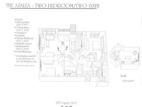 Floor plan Azalea with Loft & Fireplace