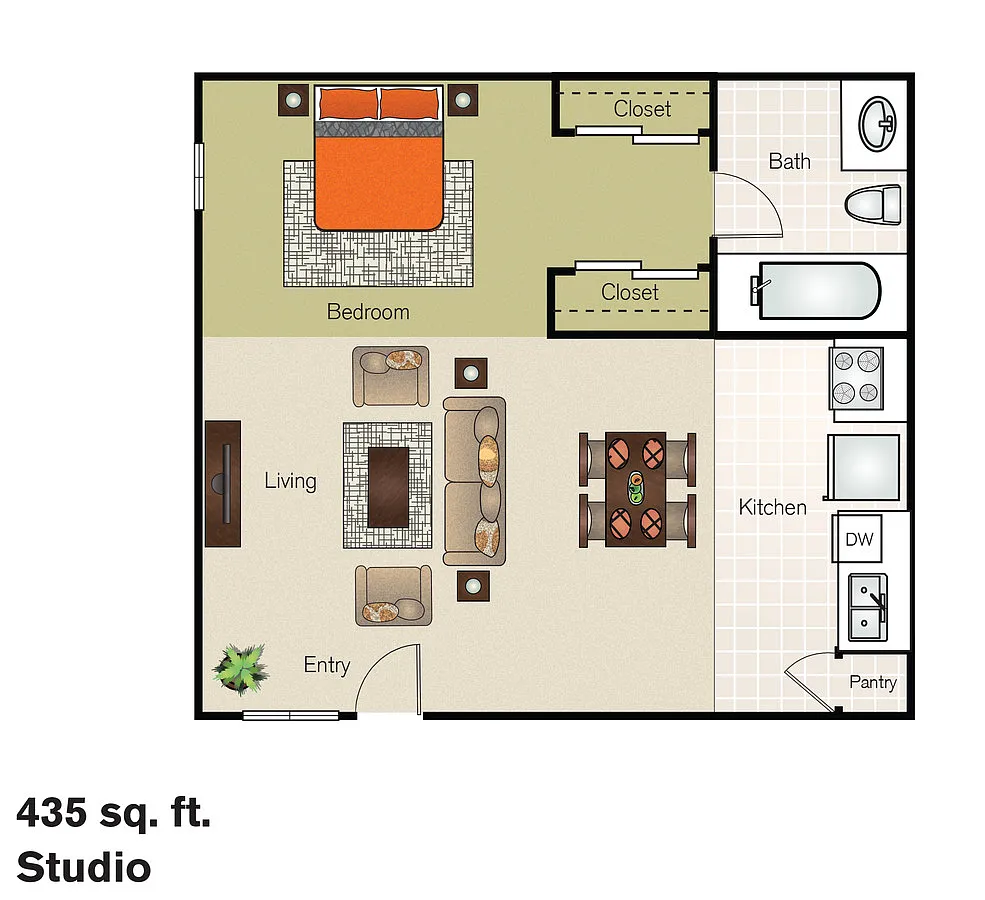 Floor plan Furnished Studio Long Term 8 Months or Longer