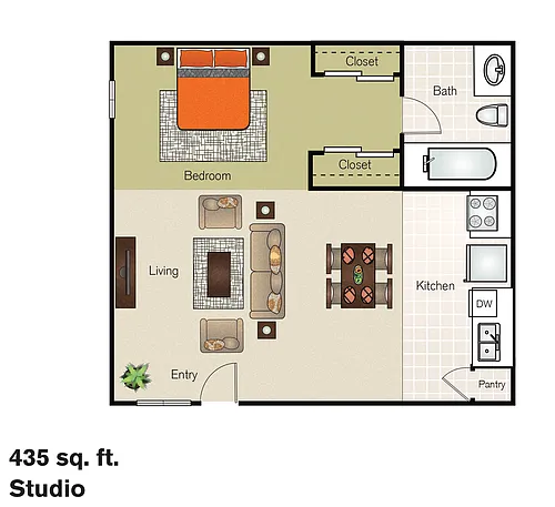 Floor plan Furnished Studio Long Term 8 Months or Longer