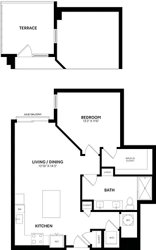 Floor plan 1 Bed/ 1 Bath-A07