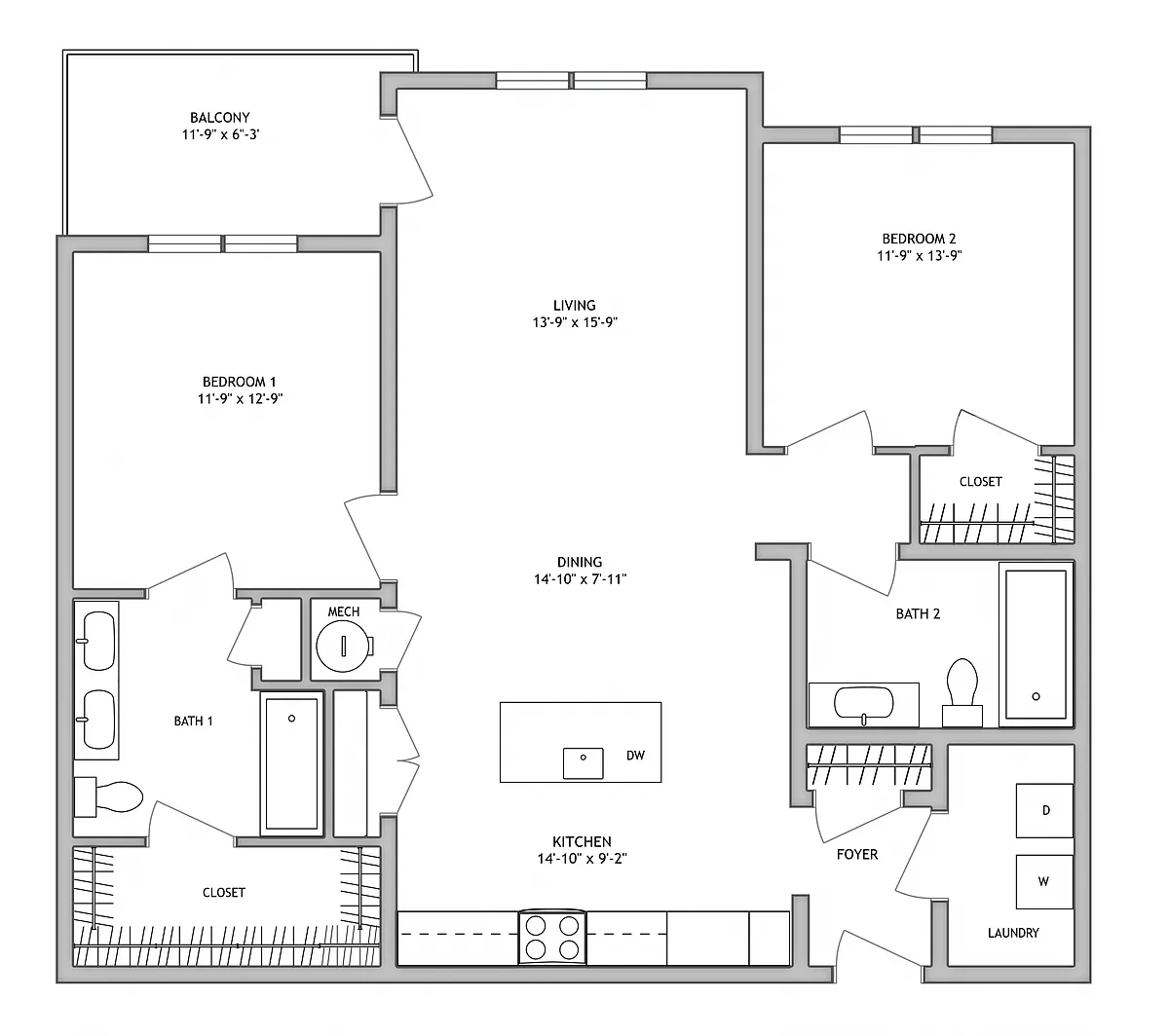Floor plan 2 Bed 2 Bath D