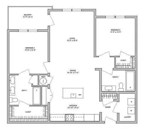 Floor plan 2 Bed 2 Bath D