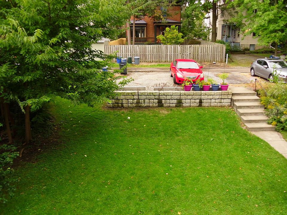 View of dedicated off street parking and backyard.