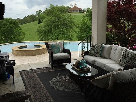 covered porch with fireplace,