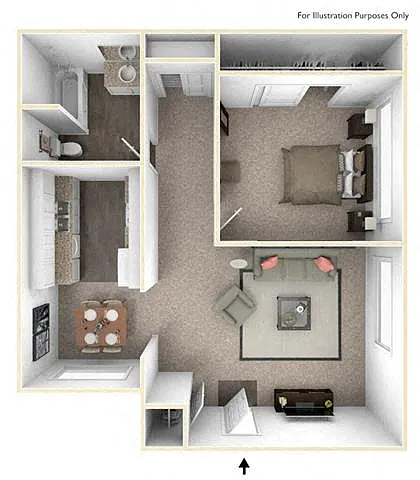 Floor plan One Bedroom One Bath 680