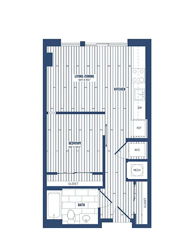 Floor plan 1 Bed/1 Bath Junior-HJR1B