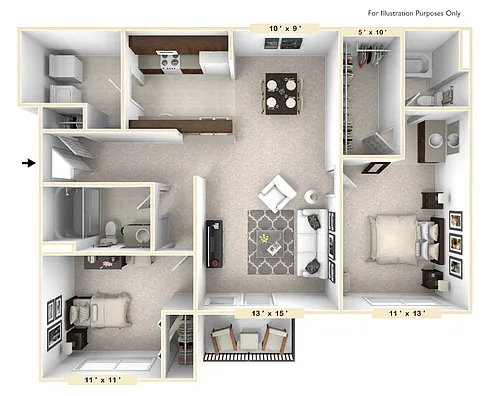 Floor plan The Shire 2 BR 2 BA