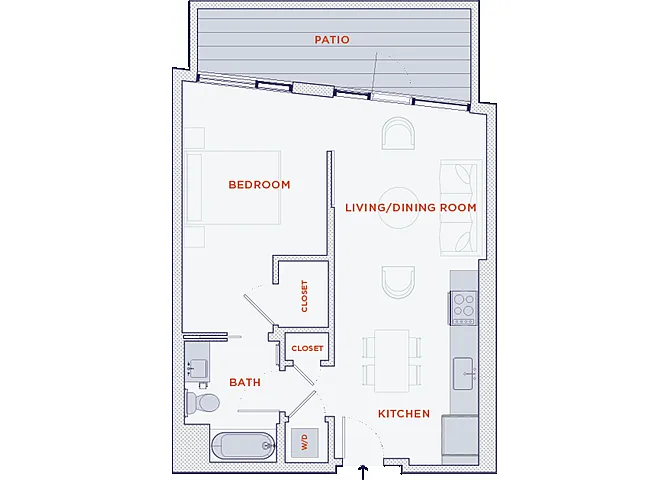 Floor plan 1 Bedroom | 630 sf | Large Patio