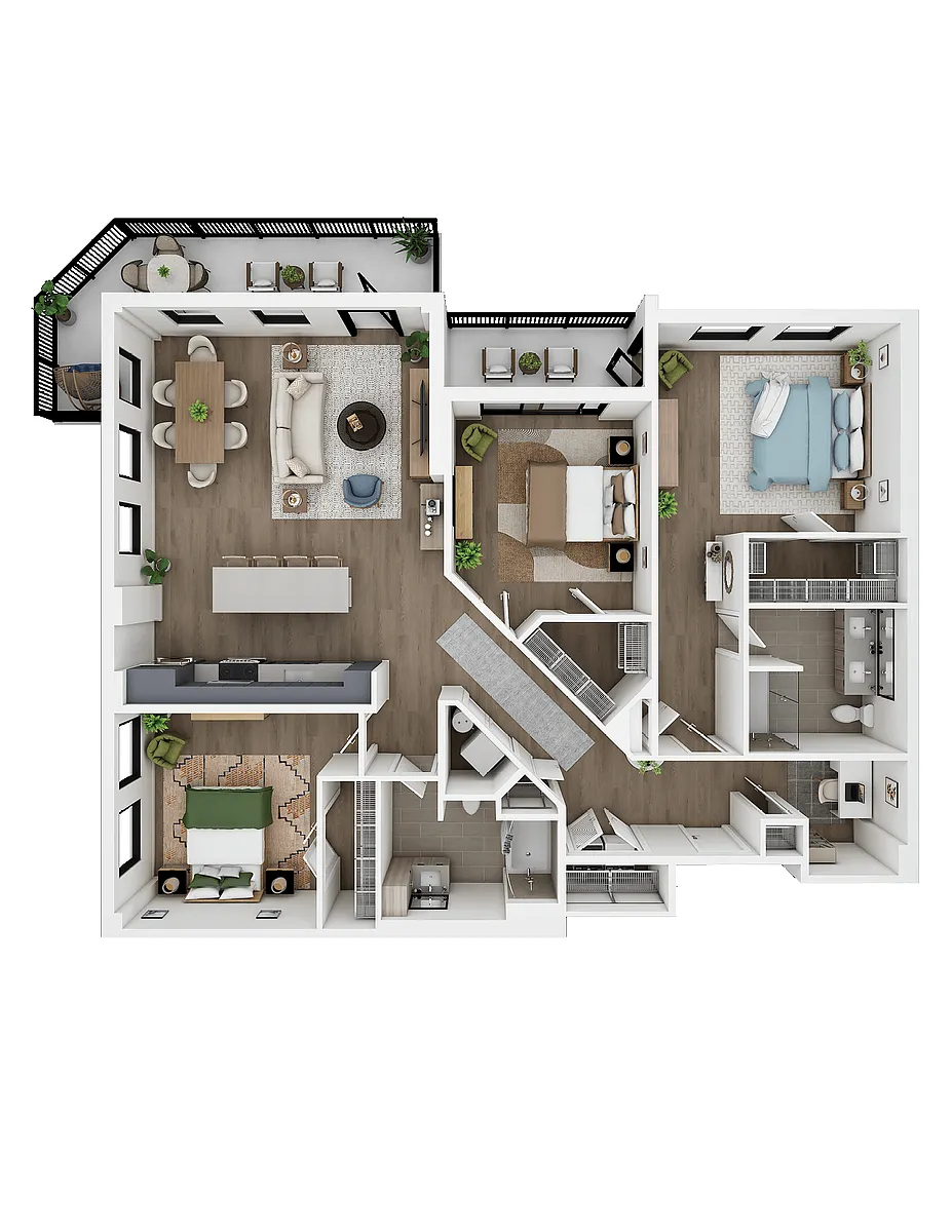 Floor plan 3 Bed/2 Bath + Alcove-C1.1