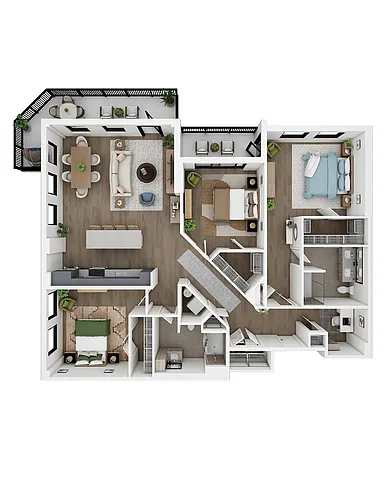 Floor plan 3 Bed/2 Bath + Alcove-C1.1