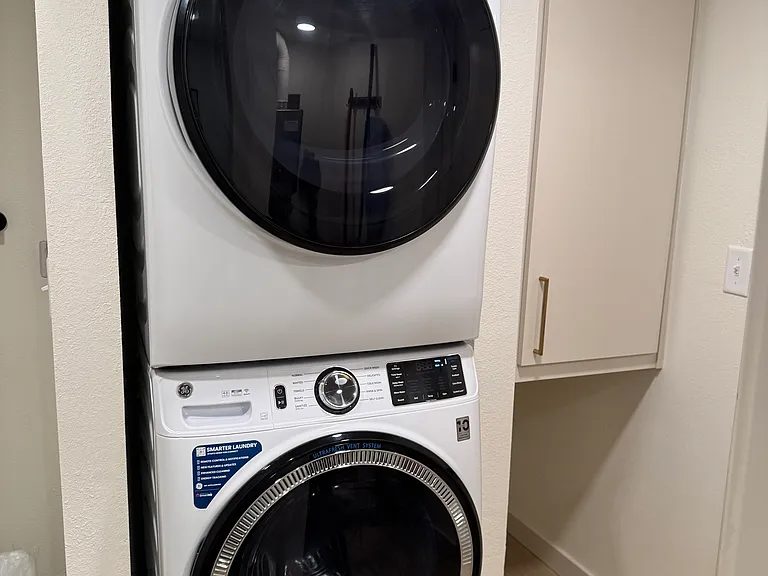 Laundry area in bathroom.