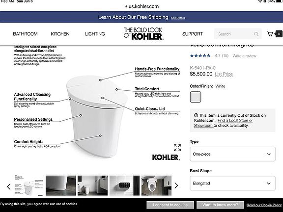 Kohler Digital Bidet/Toilet