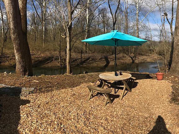 Picnic table by the creek
