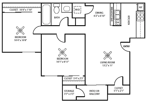 Floor plan 2 Bedroom 1 Bathroom