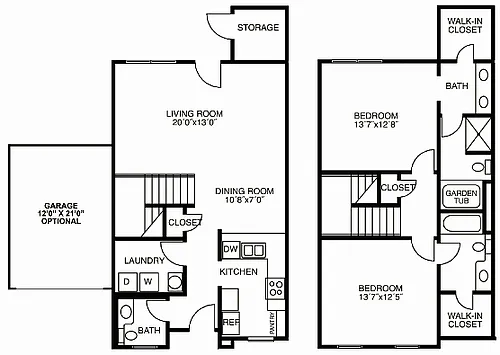 Floor plan 2 Townhome w/ Attached Garage