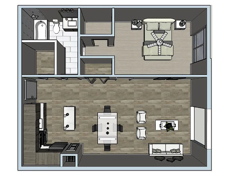 Floor plan 1 Bed / 1 Bath - Lake View