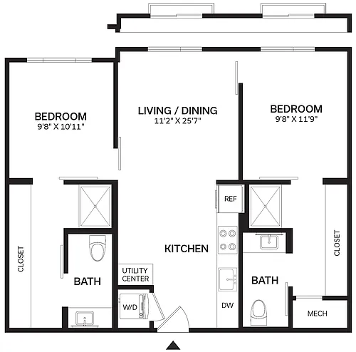 Floor plan 2 Bed/2 Bath-B2-2