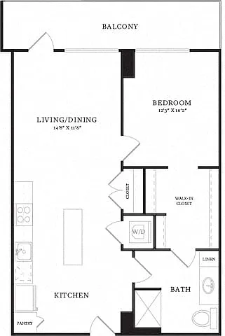 Floor plan 1 Bed/1 Bath Balcony-B4a