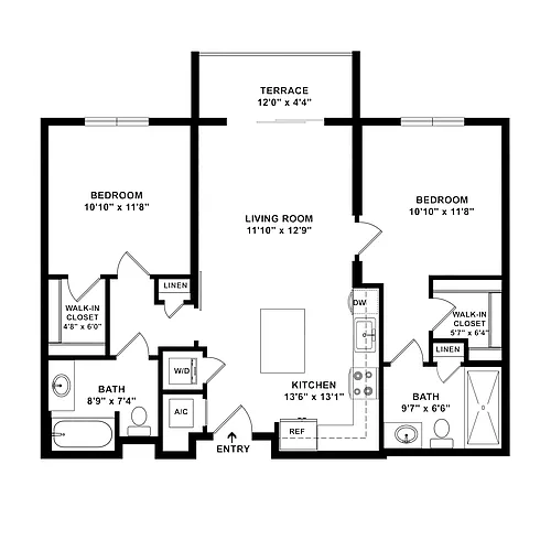 Floor plan 2 Bed/2 Bath-B1